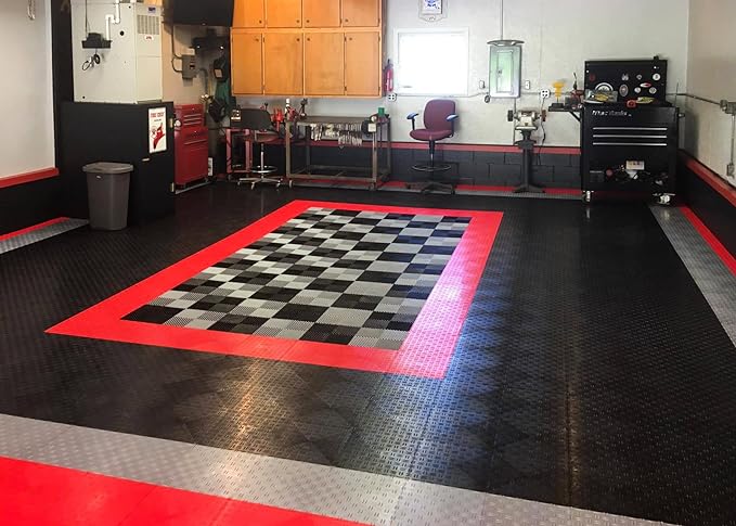 Big Floors GarageTrac Diamond, Interlocking Non-Slip Garage Flooring Tile, Durable, Modular, Heavy-Duty Copolymer, Easy Install (Black, 12 Pack of 12 x 12" Tiles)