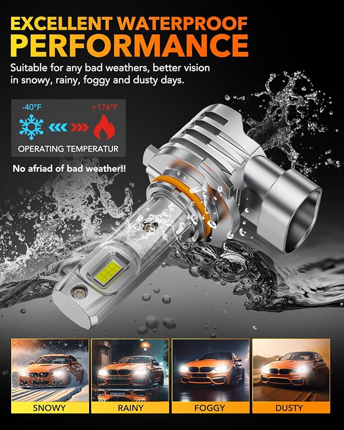 OXILAM H11 9005 LED Light Bulbs Combo, 56000 Lumens 700% Brighter 6500K Cool White Light, 1:1 Size 9005/HB3 H11/H9/H8 DRL Fog Light Replacement, IP68 Waterproof, Pack of 4