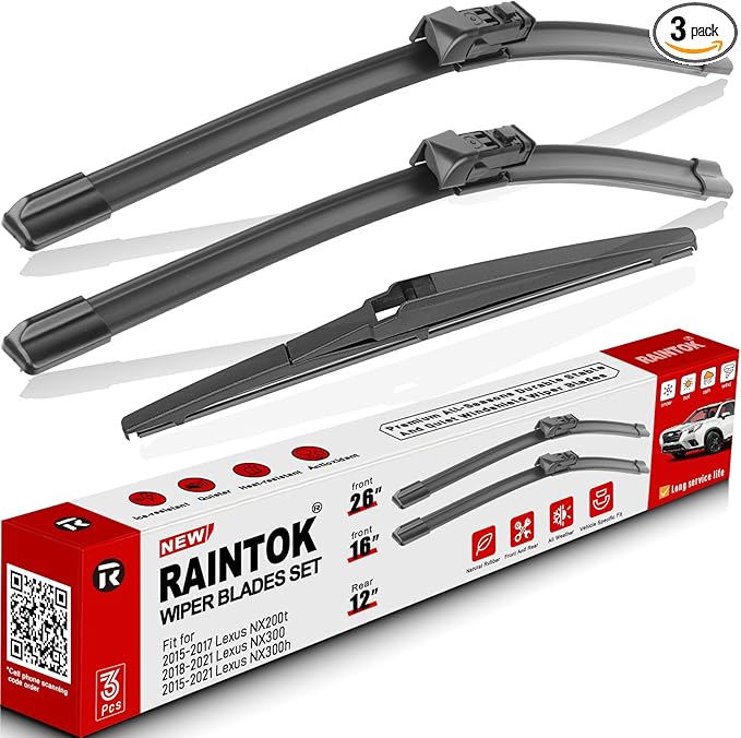 Windshield Wiper Blades Replacement for Lexus NX200t 2015-2017, NX300 2018-2021, NX300h 2015-2021 Front Rear Wipers Blade Set for My Car - 26" 16" 12" (Pack of 3)