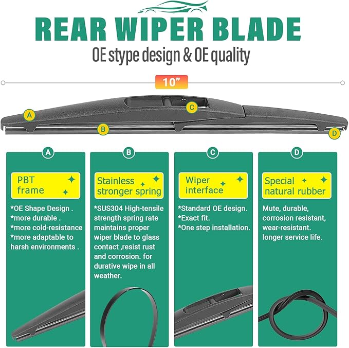 26" 16" 10" Windshield Wiper Blades Replacement for Nissan LEAF 2011 2012 2013 2014 2015 2016 2017 Premium All Weather Front Rear Wipers Set - OEM Quality (Pack of 3)