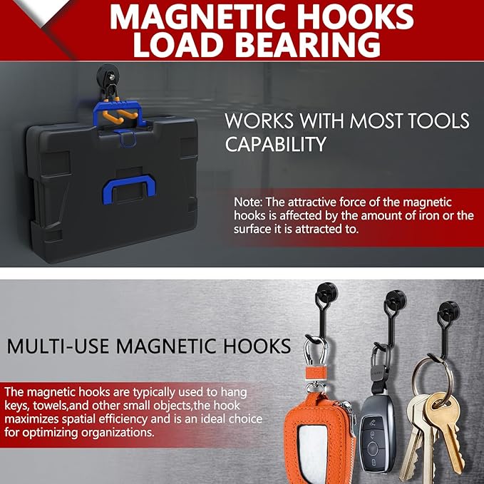 3-H Heavy Duty Magnet Garage Hooks 2 Pack, Large Strong Magnetic Hooks for Hanging Cordless Power Drill, Utility Magnetic Tool Holder for Metal Cabinet, Steel Pegboard, Toolbox, Garage(Orange)