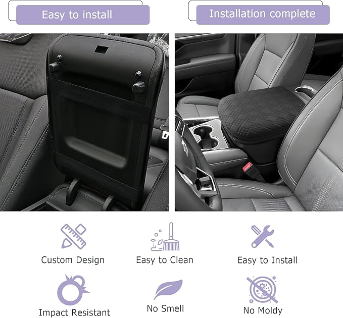 LUWU 2025 Suburban Tahoe Center Console Cover Compatible with 2025 Chevrolet Suburban Tahoe Accessories 2025 Chevy Suburban Tahoe Armrest Cover Armrest Console Cover (Thick Black)