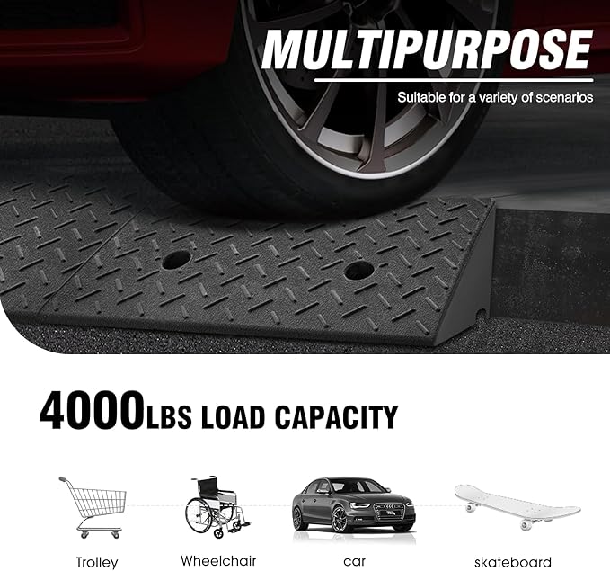 DNA MOTORING 7.7" Rise Rubber Curb Ramp Heavy Duty Loading Driveway Ramp Threshold Ramp 39 in L x 19.7 in W x 7.7 in H for Loading Dock, Warehouse, Wheelchair, Motorcycles, Cars, TOOLS-00654