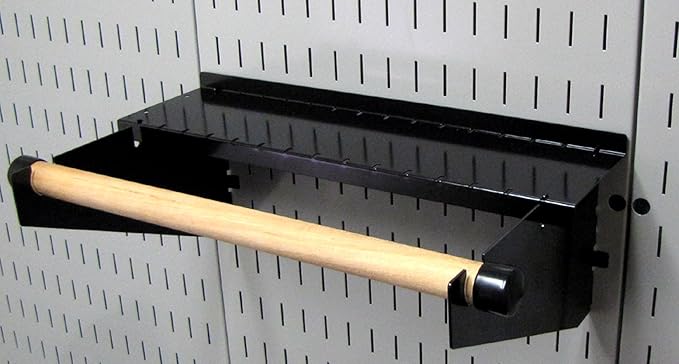 Wall Control Metal Pegboard Organizer - 4' Standard Tool Storage Kit, Black - Includes Pegboard Paper Towel Holder & Dowel Rod Shelf Assembly