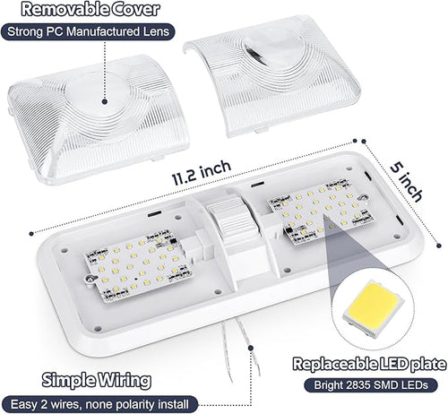 10 Packs RV Lights Interior 12V Led 8W Ceiling Double Dome Camper Light 600 Lumen Brightness Lights Fixtures for RV Camper Trailer Boat Car, Natural White 4000-4500K, 48 X 2835 SMD LED