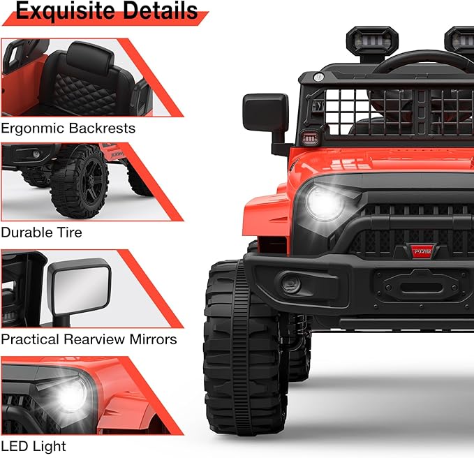 12V Kids Electric Ride On Truck Car w/Parent Remote Control, Spring Suspension, LED Lights & AUX Port | Outdoor Ride Toy for Boys Girls