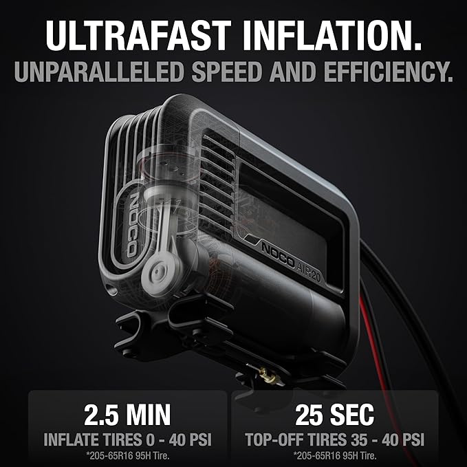 NOCO AIR20: UltraFast 20A Tire Inflator - 12V Portable Air Compressor Pump, 100 PSI Max – 47 SLPM Airflow Inflates 0–40 PSI in 2.5 Minutes – Digital Gauge + Auto-Shutoff