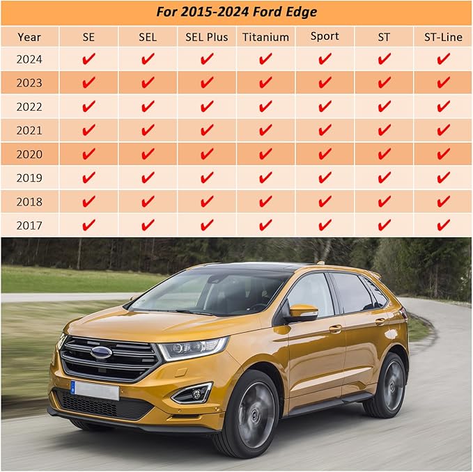 Binmotor-Floor Mats & Cargo Liner Set for Ford Edge 2024 2023 2022-2015, All Weather Car Mats for Ford Edge Rubber Mat Floor Liners Rear Cargo Mat Custom Fit for Edge Accessories