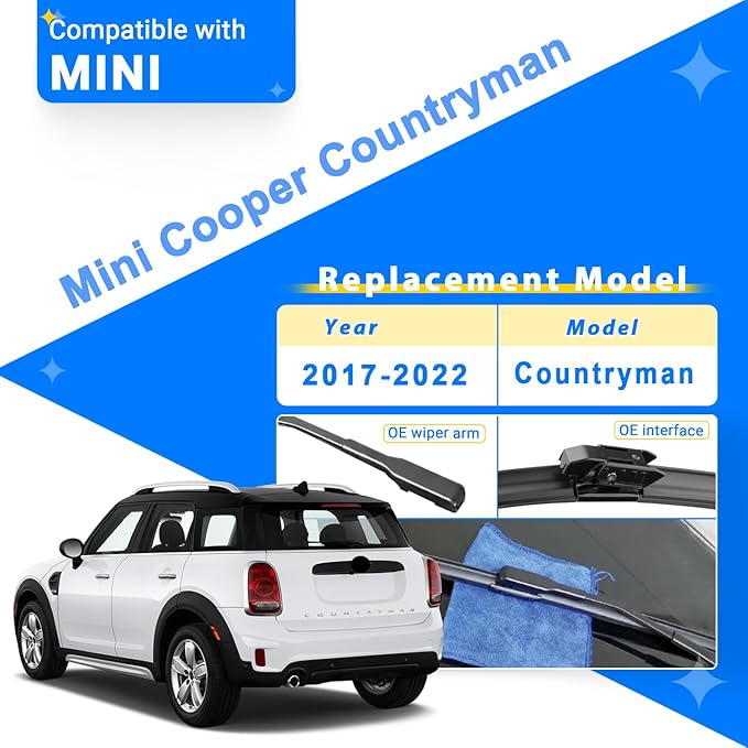 Windshield Wiper Blades Replacement for 2017-2022 Mini Cooper Countryman Original Factory Quality Front Rear Wipers Blade Set for My Car - 23" 21" 10" (Pack of 3)