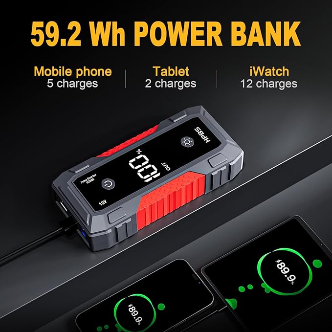 Jump Starter - 4000A Jump Starter Battery Pack for Up to 10.0L Gas and 8.0L Diesel Engines, Model H2000 12V Portable Car Battery Jump Starter Box with 3.0" LCD Display
