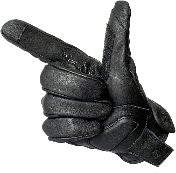 Updated Full Finger Leather Motorcycle Gloves Phone Touch Goat Skin Black Motorbike Riding Gloves (Updated,Non-Perforated, L)
