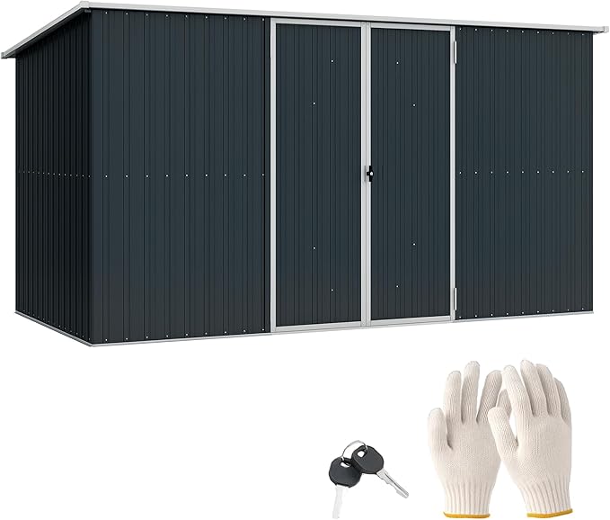 Outsunny 11' x 6' Outdoor Storage Shed, Galvanized Metal Utility Garden Tool House, 2 Vents and Lockable Door for Backyard, Bike, Patio, Garage, Lawn, Dark Gray