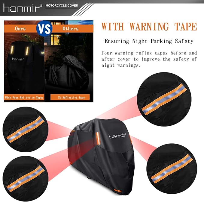 Motorcycle Cover,Motorbike Cover All Season Universal Weather Waterproof Outdoor UV Protection with 4 Reflective Strips & Storage Bag,XXXL Motorcycles Vehicle Cover