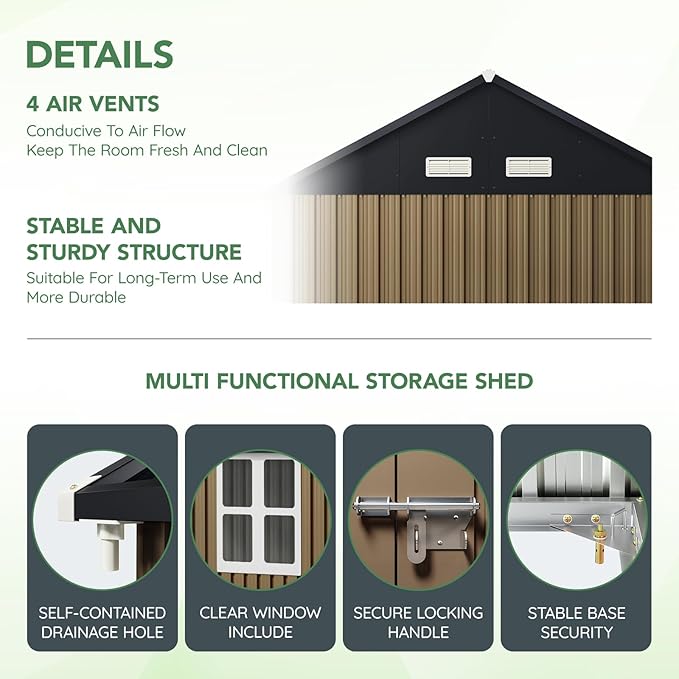 10X8FT Outdoor Steel Storage Shed with Lockable Doors, One Big Window,Ideal for Garden, Backyard, Patio Storage,Brown