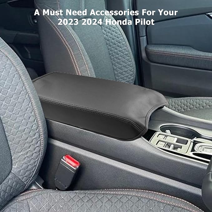 LUWU Center Console Cover Compatible with 2023 2024 2025 Honda Pilot & 2024 2025 Ridgeline & 2024 2025 2026 Honda Passport Accessories Armrest Console Cover Interior Accessories Leather (Thin Black)