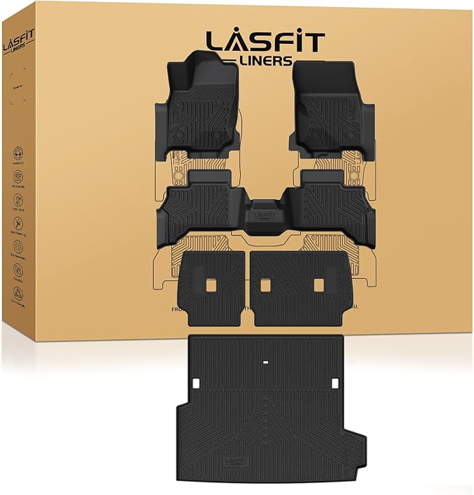 LASFIT Floor Mats for Toyota 4Runner 2025-2026 (Only fit Hybrid) wtih Trunk mat&backrest mat, All Weather TPE Custom Fit Floor Liner for 4 Runner TRD/Limited/Platium 6th gen Front&Rear Car Mats, Black