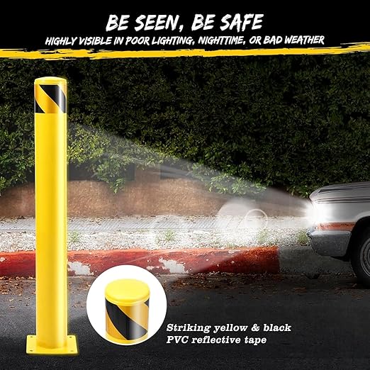2 Pack Safety Bollard Post, 48 Inch Height 4.5 Inch Diameter Yellow Pipe Safety Steel Bollards with Anchor Bolts and Wrench, Steel Bollards for Road Warning Construction Traffic Control