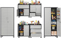 Metal Tool Cabinet,Garage Storage Cabinet System,Wall Cabinet & Locking Rolling Tool Cabinet with Doors and Adjustable Shelves,Steel Tool Cabinets for Home,Office (6 Pcs-StyleA, Black & Grey)