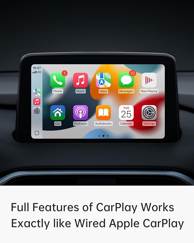 Apple CarPlay Wireless Adapter (2025 Upgrade) – Convert Wired CarPlay to Wireless, Stable Connection, RGB Ambient Lighting, Compatible with Wired CarPlay Cars & iPhone