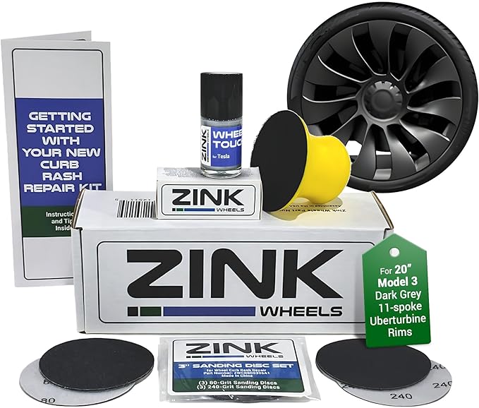 Premium Tesla Wheel Curb Rash Repair Kit for Model 3 20-inch Charcoal Grey Uberturbine Performance Rims - DIY Kit with Color-matched Touch Up Paint - Made in USA