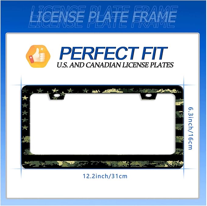 Camo License Plate Frame American Flag License Plate Stainless Steel Funny License Plate Holder for Men Women Colorful Car Accessories Decoration 12.3" x 6.3"