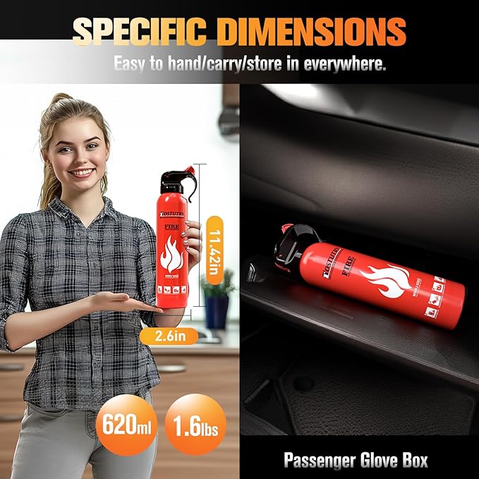 Upgraded 8-IN-1 Fire Extinguisher for Home Vehicle Car Kitchen Boat, Small Fire Extinguishers Spray with Mount for Class A B C K Fire, Portable Non-Toxic Prevent Re-Ignition Easy Clean (4 Pack)