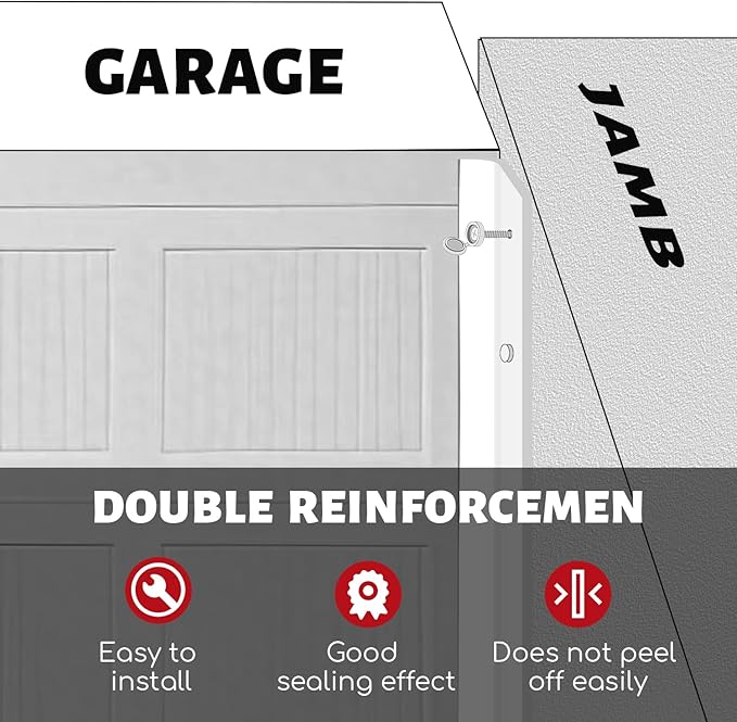 Garage Door Seal Top and Sides Seal Strip, 40FT Universal Garage Door Weather Stripping, Durable Garage Door Bottom Seal Replacement with Adhesive Backing and Screws (White, 40FT)