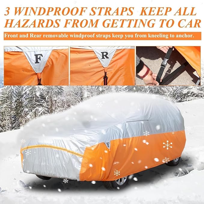 Tecoom Car Cover Waterproof All Weather for SUV, Universal Full Exterior Covers Fit for Toyota CHR Ford Mustang Honda CRV Tesla Model Y Large Winter Snow Sun UV Scratch Protection, 170"-190"