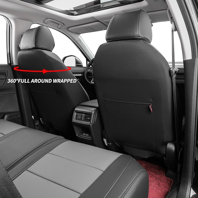 coverdream CRV Waterproof Leather Seat Covers Custom Fit for 2017-2022 Honda CRV LX,EX,SE,EX-L,Touring,Hybrid,Full Coverage,Airbag Compatible,Car Seat Protector(Full Set,Black&Brown)