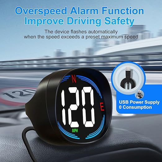 SinoTrack HUD GPS Speedometer Universal Car Heads-up Display 2.7inch MPH Speed Meter with Compass Over Speed Alarm for All Vehicle USB Connect Plug and Play