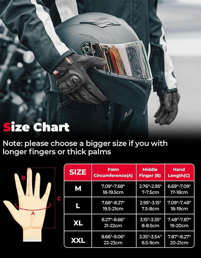 KEMIMOTO Motorcycle Gloves for Men/Women, Touchscreen Dirt Bike Gloves with Shell, Anti-Slip for Motorbike, Riding, Racing, Cycling, Dirt Bike, ATV, UTV, Motocross, BMX, Hiking