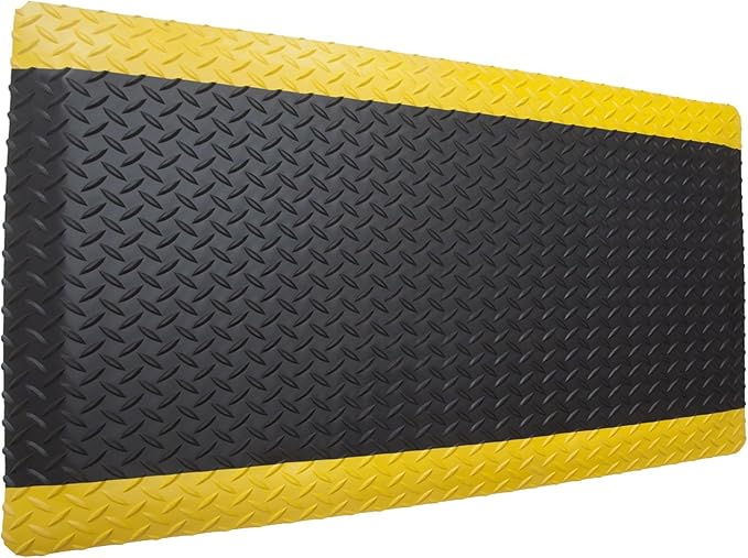 Rhino Mats, American Classic Diamond Anti-Fatigue Mats, Industrial Ergonomic Comfort Standing Mat for Work, Home, Garage, Office, Kitchen or Anywhere (Black/Yellow 1" Thick, 4 FT. x 14 FT.)