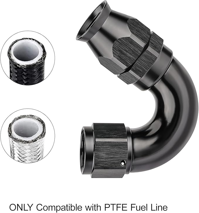 EVIL ENERGY 6AN 150 Degree PTFE One Piece Full Flow End Hose Fitting Aluminum Black
