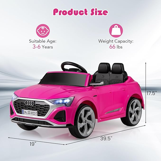 Licensed Audi SQ8 Ride on Car by OLAKIDS, 12V Kids Electric Vehicle with Remote Control, Toddlers Battery Powered Toy with 3 Speeds, Wheels Suspension, Music (Pink)
