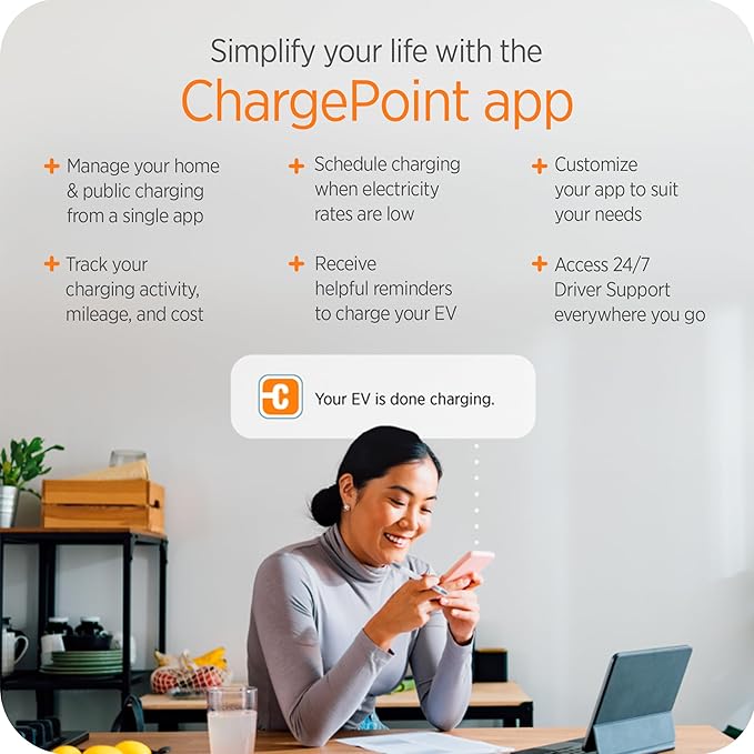 ChargePoint HomeFlex Level 2 EV Charger J1772, NEMA 6-50 Plug for Electric Car - Fast Smart Battery Power Charging at Home for Electric Automobile Vehicles