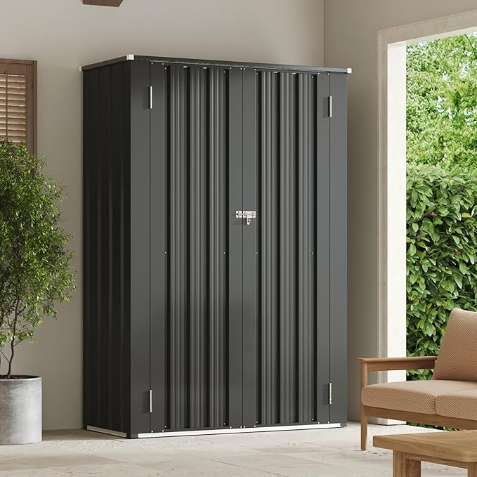 Aoxun 47x19 in Outdoor Storage Cabinet Metal Garden Shed with 2 Adjustable Shelves 3 Layer Indoor& Outdoor Waterproof Vertical Storage Shed for Patio Garden, Garage, Porch (34 Cu.Ft)