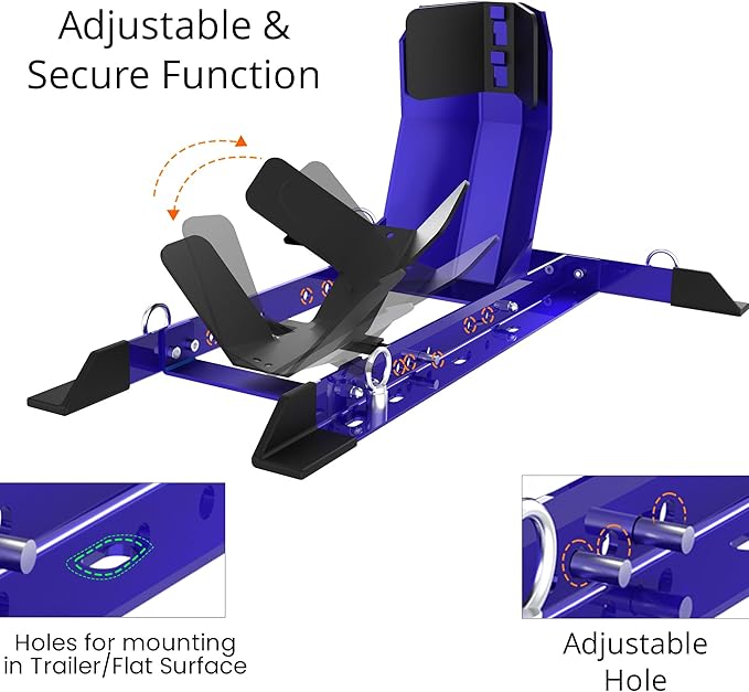 GRAND PITSTOP Universal Wheel Chock for Motorcycle Stand for Trailer Completely Adjustable Detachable Foldable Wheel Chock (Blue)