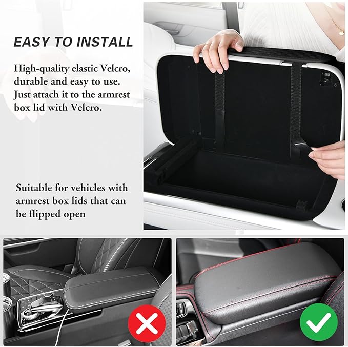 Car Center Console Cover, Armrest Cover for Storing Water Cups, Tissues, Cards, and Phones, 4-in-1 Center Cover with Soft Leather and High Resilience Memory Foam (Black)