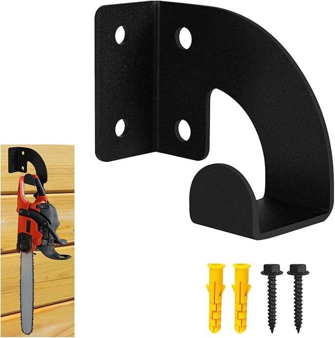 Chainsaw Hanger, Heavy Duty Chainsaw Wall Mount Holder, Organizer Mounted Chainsaw Rack, Chain Saw Hanger for Garden, Garage, Workshop, Black Metal
