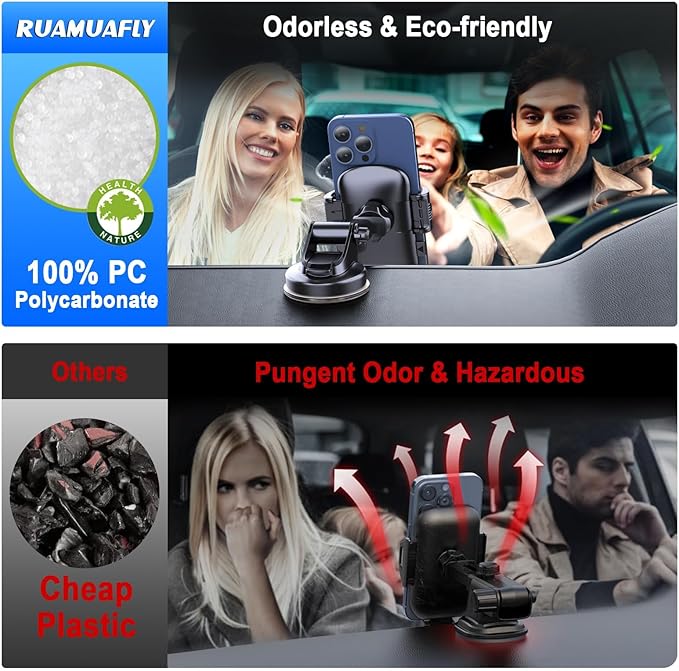 [2025 NEW] Car Phone Holder [Upgraded Strongest Suction & Clip] Cell Phone Mount for Dashboard Windshield Vent,Mobile Stand Base Truck Cradle for iPhone 16 Pro Max 15 14 13 12 Samsung S25 S24 Android