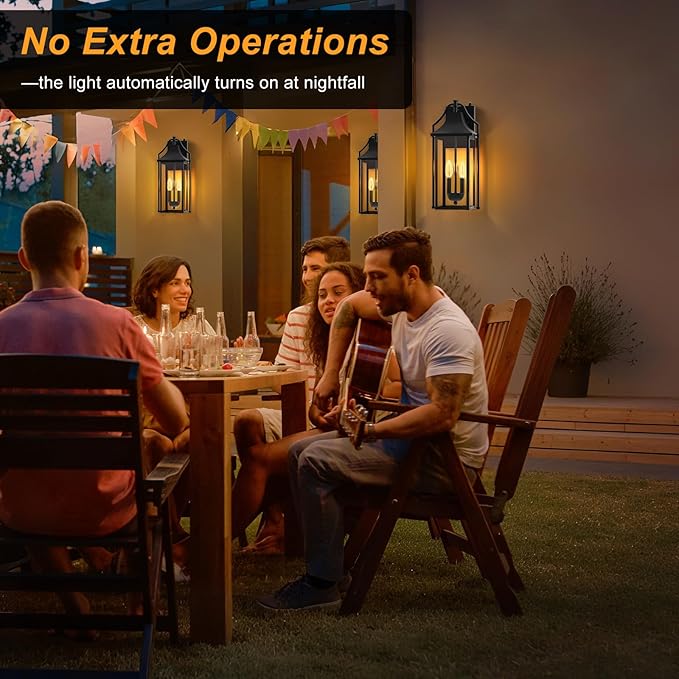 𝟏𝟖𝑰𝑵 Outdoor Wall Sconce Fixture, Dusk to Dawn Patio Lights Waterproof Exterior Lanterns, 2-Light Modern Wall Light Mounted with Glass, Black Outside Lights for House Front Door Entryway