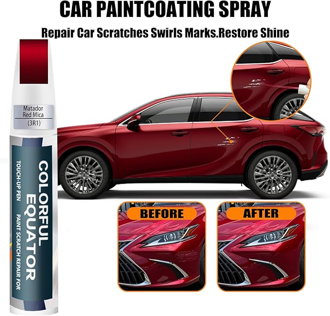 Matador Red Mica(3R1) Touch Up Paint for Lexus, Car Paint Pen Scratch Repair Two-In-One Touch Up Paint, Premium Car Scratch Remover for Deep Scratches