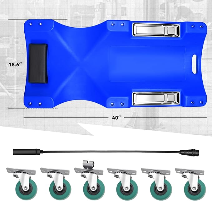 Auto Dynasty 40 Inches Mechanic Creeper, Automotive Garage Repair Low Profile Under Car Rolling Creeper with LED Light and Padded Headrest, Plastic, Blue