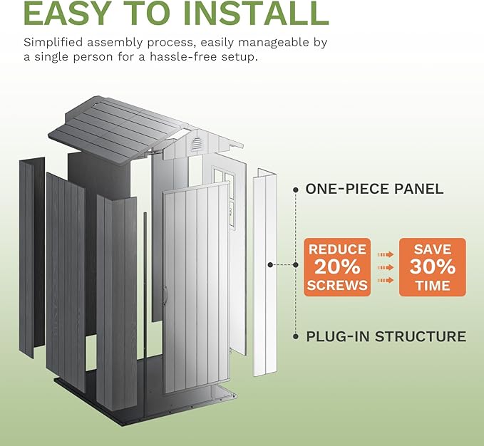 Patiowell 4' x 4' Plastic Outdoor Storage Shed with Floor, Resin Outside Tool Shed with Window and Lockable Door for Backyard Garden Patio Lawn, Gray (Fit-it Shed)
