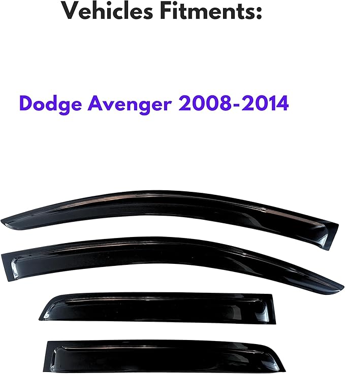 KPY Window Visors Compatible with Dodge Avenger 2008-2014, 4PC Rain Guard Side Vent Deflectors Tape-On Style, 2008 2009 2010 2011 2012 2013 2014