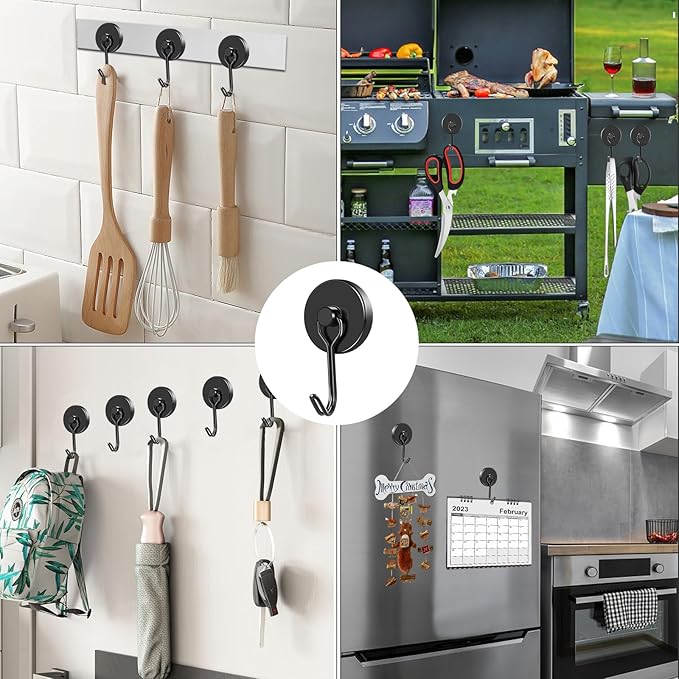MIKEDE Black Strong Magnetic Hooks, 70LB+ Swivel Swing Magnetic Hooks Heavy Duty, Cruise Hooks Neodymium Magnets with Hooks for Hanging, Home, Metal Door, Office and Garage - Pack of 4