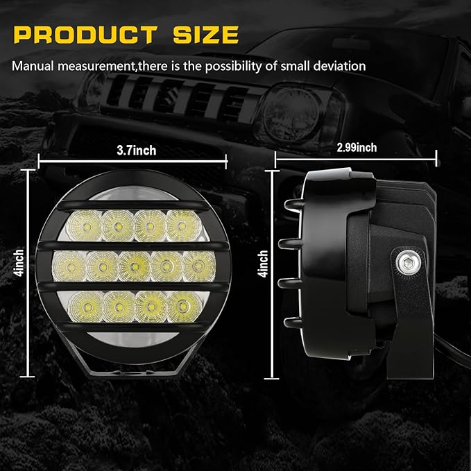 BIGLION.X 3.7 Inch 130W Off Road Lights White Round Offroad Fog Lights Super Bright 12800LM Driving Offroad Lights Bumper Fog Light Pods Waterproof 12/24V for Trucks 4x4 SUV ATV UTV Car