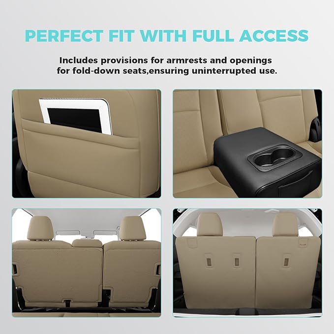 Custom for Honda Pilot Seat Covers, Car Seat Protectors Full Set for Pilot LX EX 2016 2017 2018 2019 2020 2021 2022-8 Seats, Faux Leather Full Coverage Waterproof, Beige