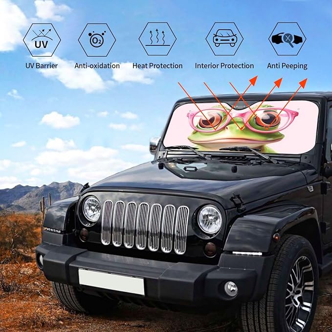 Funny Frog Car Sun Shade Windshield Sunshade Foldable Front Window Shield Cover for Truck SUV