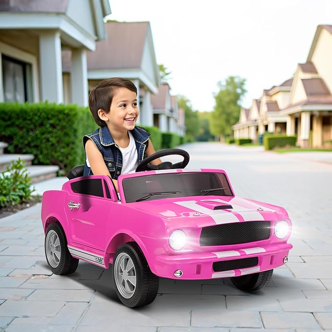 Winado 12V Licensed Shelby Electric Car for Kids, Battery Powered Ride On Toy for Toddlers with Remote Control, Upgrade Panel, Bluetooth, Shock Absorbers, Safety Belt, 3 Speeds, LED Lights - Pink